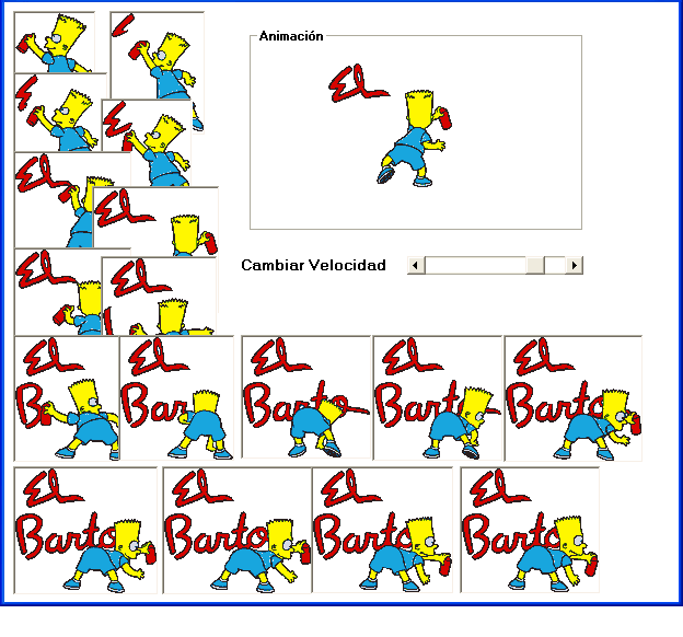 vista del ejemplo para descargar que permite realizar una animación simple en visual basic utilizando un Timer y una secuencia de gráficos