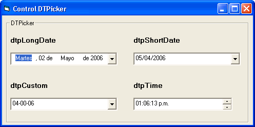 Vista previa de los posibles formatos de fechas y horas aceptadas por el control