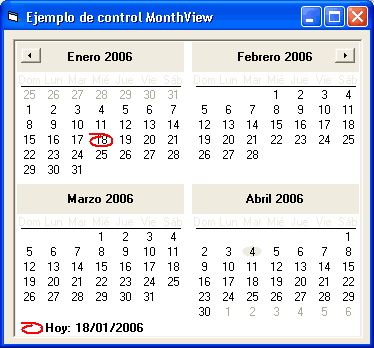 Previa del Control MonthView - Control almanaque calendario
