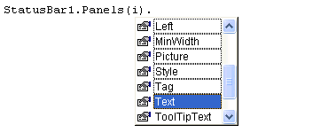 Vista previa de la lista de propiedades del objeto panel