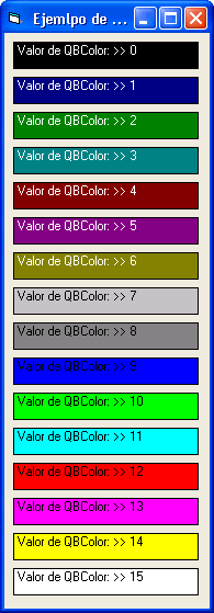 vista de los 16 colores posibles devueltos por la función
