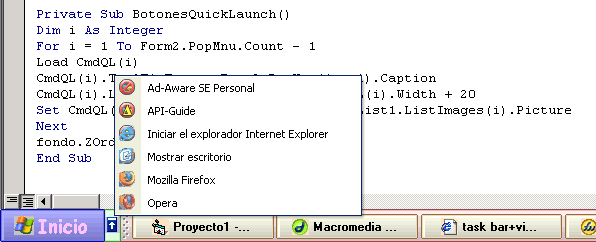 Vista previa del QuickLaunch