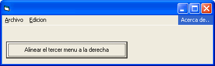 Vista del ejemplo para alinear menues en visual basic usando el api de windows
