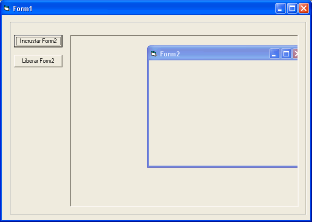 Vista previa del ejemplo que muestra como utilizar setParent para liberar y reestablecer las ventanas una ves incrustadas