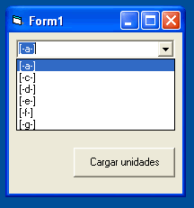 Vista del ejemplo para añadir en un combo las unidades disponibles de la pc mediante el Api
