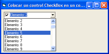 Vista del ejemplo en visual basic para colocar un checkbox en un combo