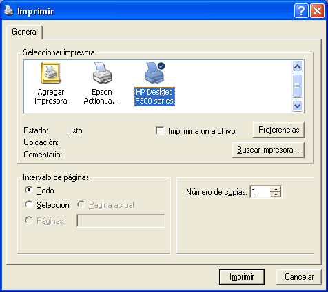 cuadro de dialogo de imprimir pagina