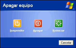 Vista previa del diálogo suspender apagar y reiniciar