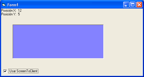 vista del ejemplo con el control picturebox y el valor de las coordenadas
