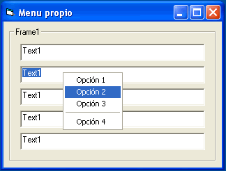 vista del formulario desplegando el menu popup personalizado