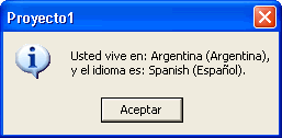 Vista del mensaje con la informacion devuelta por el api getlocaleinfo