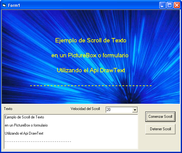 vista del formulario de ejemplo para hacer un scroll de texto den visual basic