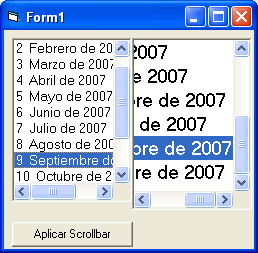 vista del formulario de ejemplo para aplicar scrollbar horizontal a los controles listbox