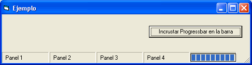 Vista del ejemplo en visual basic para posicionar un ´progressbar en la barra de estado dentro de un panel