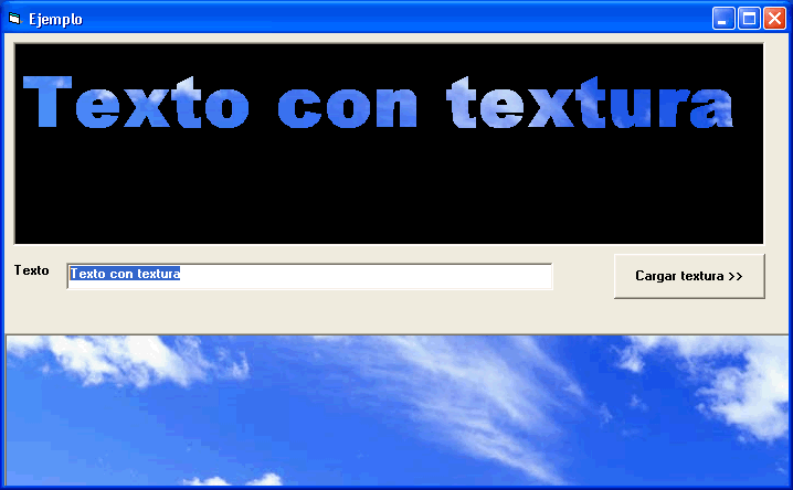 Vista del ejemplo que tuliza el Api BitBit y TextOut entre otros para añadir una textura a un texto