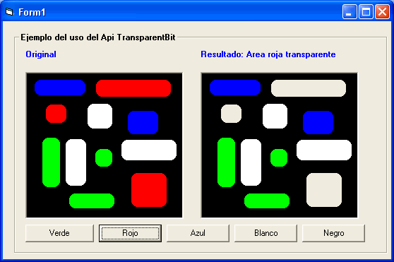vista previa del ejemplo que utiliza el api transparentBit para establecer zonas transpaentes en un gráfico cargado en un control Picturebox
