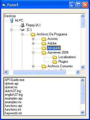 vista del ejemplo para descargar en visual basic que permite utilizar un activex para explorar los directorios mediante un TreeView