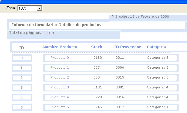 vista previa del informe para imprimir