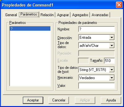 vista previa de la opción parámetros para configurar