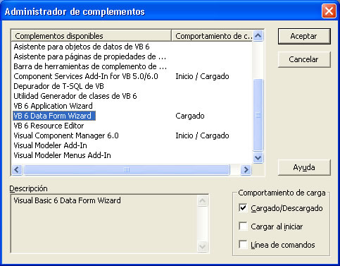 vista previa de la ventana para cargar el complemento