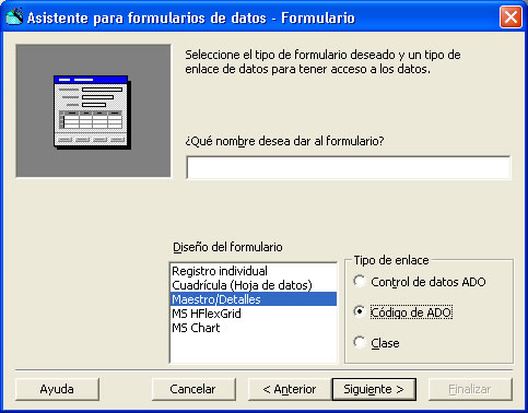 CVentana para configurar las opciones del formulario