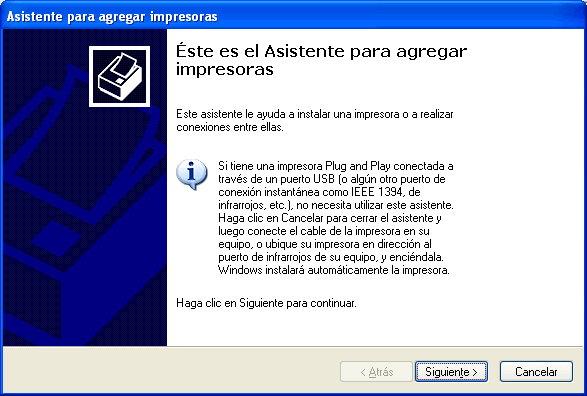 asistente para agregar una impresora