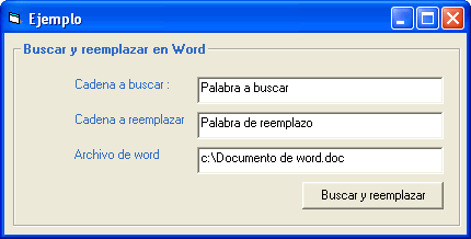 vista del formulario de ejemplo para buscar y reemplazar desde vb en un documento de word