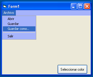 Vista del formulario de ejemplo para aplicar color a los menu usando el Api de windows