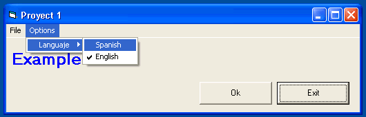 vista delñ formulario con el menú para establecer el idioma de la interfaz del form