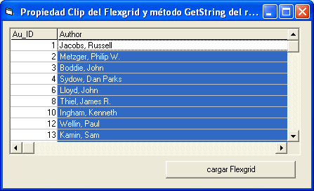 vista previa del formulario con el Flexgrid cargado