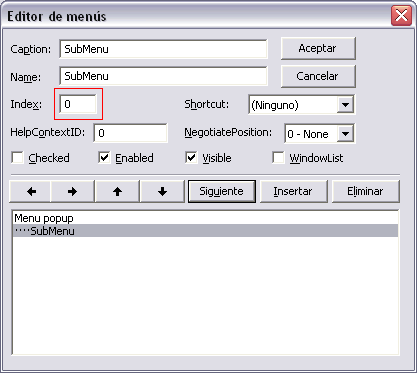 editor de menu de visual basic para crear la matriz de menues