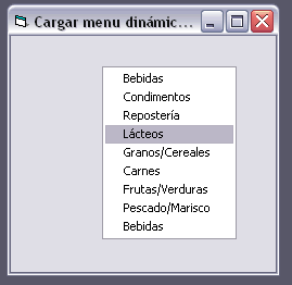 vista del formulario con el menu popup