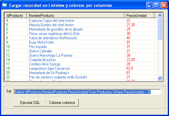 imagen del formulario para usar el Lv con columnas en colores