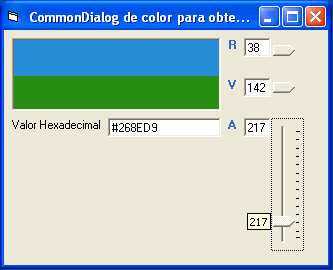 vista del ejemplo para crear un diálogo de selección de selección de color usando controles slider de vb