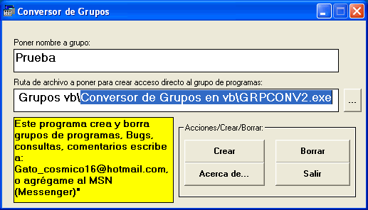formulario para crear el grup de programas
