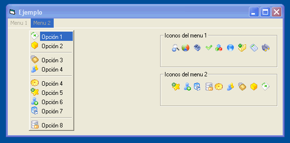 vista del formulario con el menu y los iconos