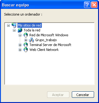Vista del cuadro de diálogo para buscar un equipo de red