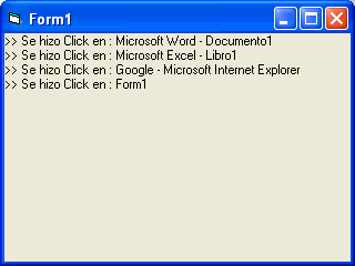 vista del formulario con los caption de la ventanas de windows en las que se hicieron clic