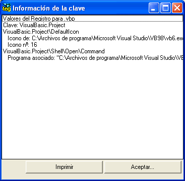 vista del formulario para mostrar la información de la extension de archivo
