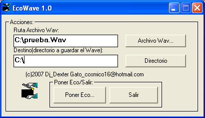 Vista previa del formulario para agregar el  efecto de eco a un WAV