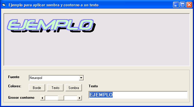 vista del formulario con el control picture y el texto con efecto
