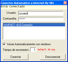 vista previa del formulario para la conexión y desconexión a internet