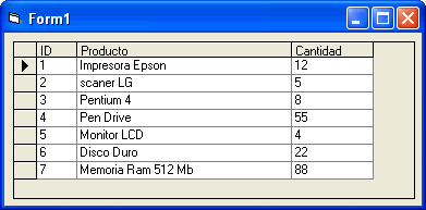 vista del datagrid con los datos
