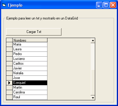 vista del ejemplo en visual basic