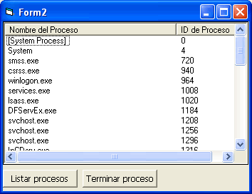 formulario para visualizar los procesos y poder cerrarlos