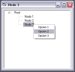 vista  del formulario con el menu y el Treeview