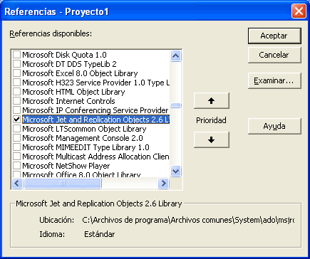 vista de la ventana de referencias de visual basic para incluir la misma al proyecto