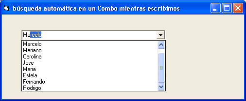 DEsplegar las coincidencias de los elementos de un combo cuando tipeamos
