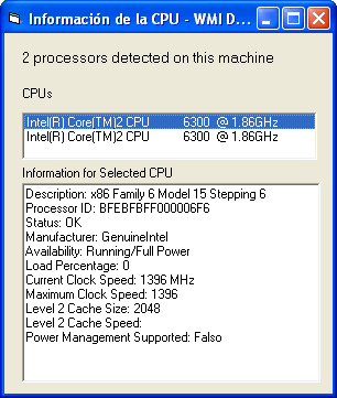 formulario con la información del procesador