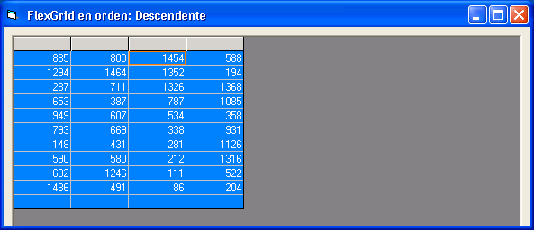 vista del ejemplo en visual basic para ordenar datos de un flexgrid